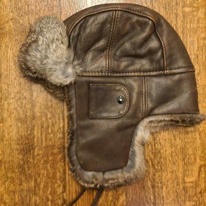 Paul leinburd crown cap genuine rabbit fur leather hat size Large
